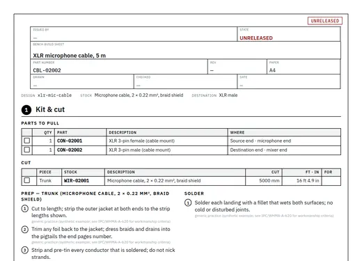 Build sheet: parts to pull and the cut list