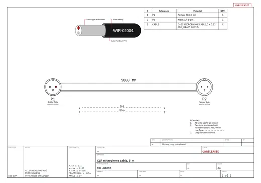 Drawing sheet with bill of materials and title block